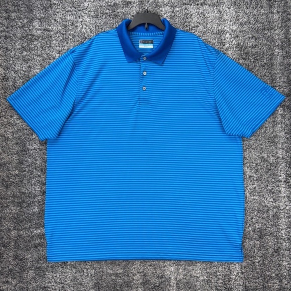 PGA TOUR Airflux Men XXL Golf Polo Shirt Blue Striped Moisture Wicking Althletic